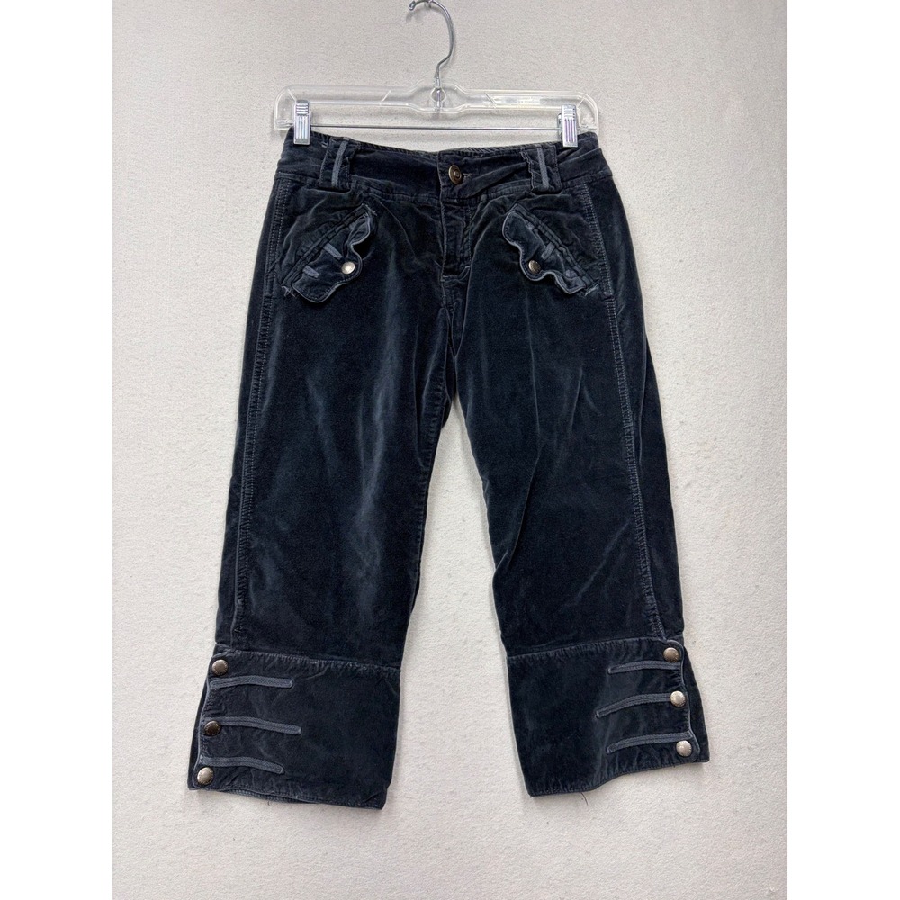 Sanctuary Velvet Cropped Pants Women 25 Gray Y2K Button Cuff Capris S778-776